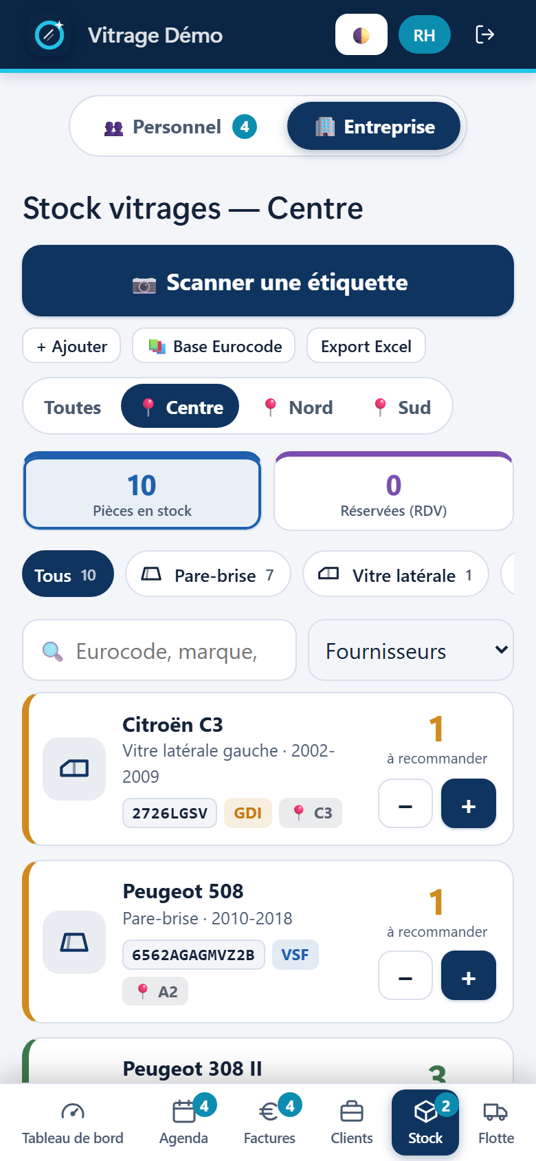 Stock de vitrages d'Oryzia sur téléphone